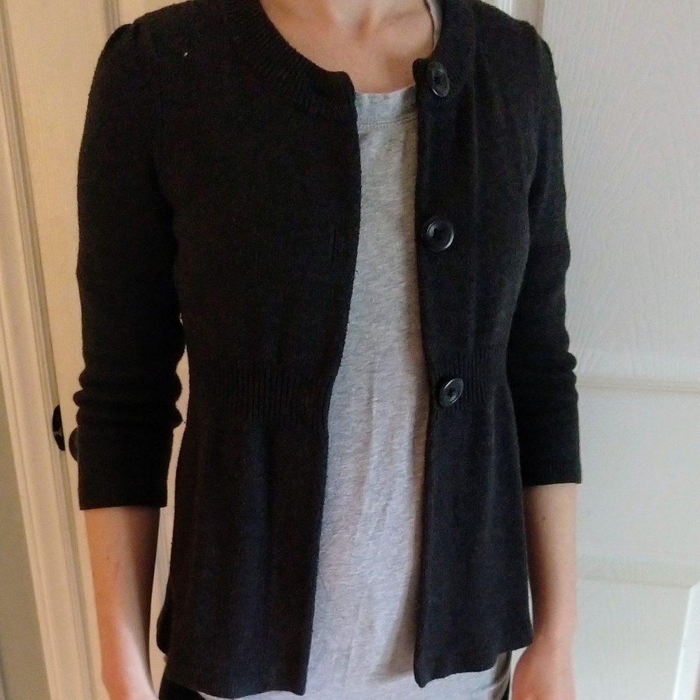 Charcoal grey medium weight 3/4 sweater cardigan